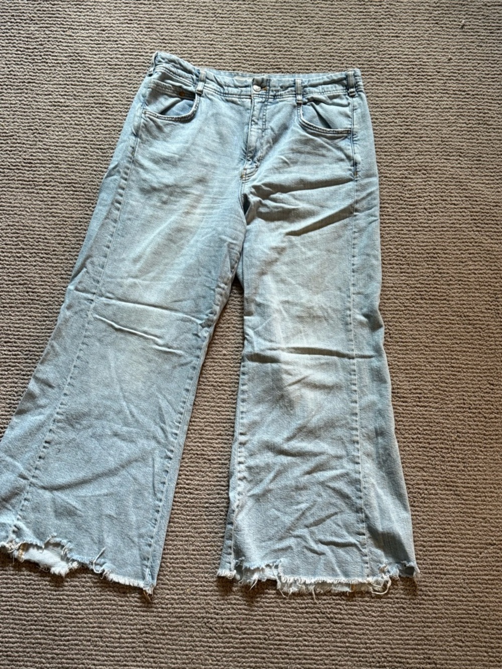 Pilcro by Anthropologie Light Blue Wide-Leg Jeans with Frayed Hem